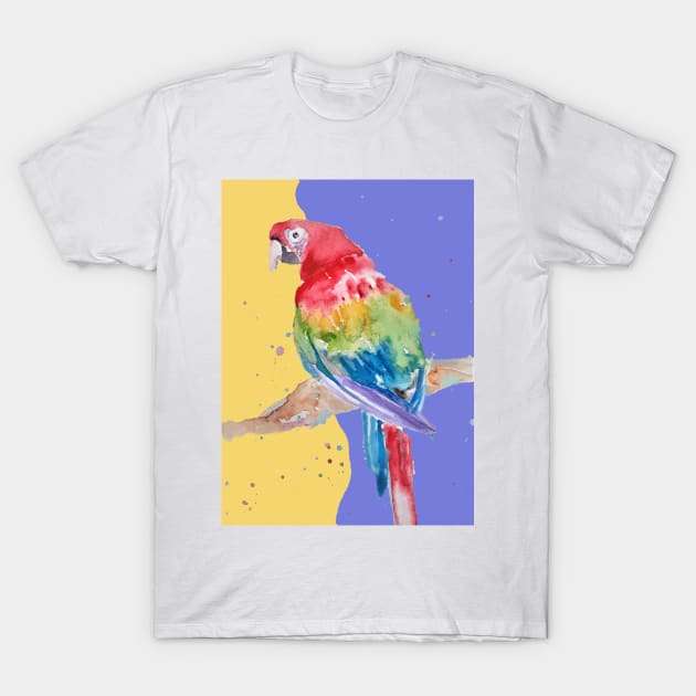 Parrot Watercolor Painting Macaw - Yellow Lavender T-Shirt by SarahRajkotwala